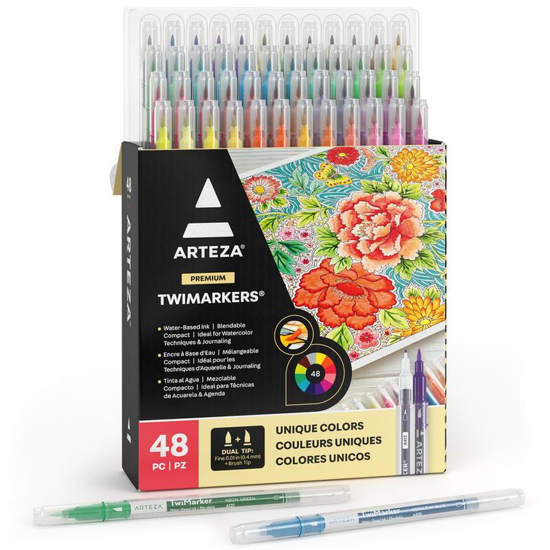 Image of Sketch TwiMarkers, Fine & Brush Dual-Tip - Set of 48 - Arteza