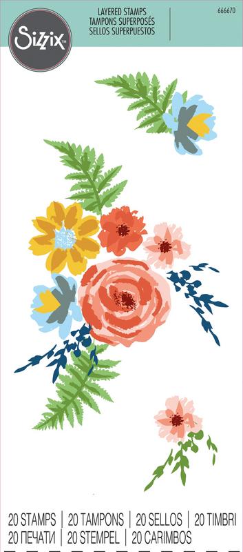 Image of Painted Florals Layered Clear Stamp Set - Sizzix