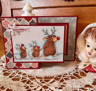 House Mouse Reindeer Christmas z fold Card