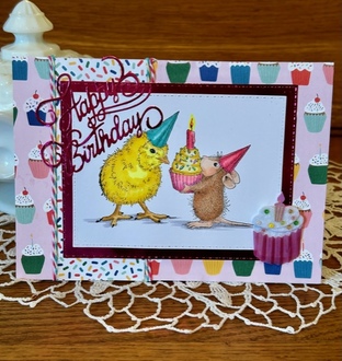 Girl Birthday Chick House Mouse Card