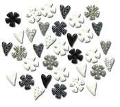 Bold Black Hearts & Flowers Mini Brads