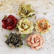 Timido Tea Thyme Handmade Paper Flowers W/Glitter By Prima