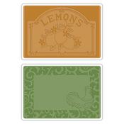 Rooster Frame & Lemon Label Textured Impressions Embossing Folders - Sizzix