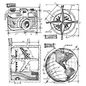 Travel Blueprint - Tim Holtz Cling Rubber Stamp Set 7"X8.5"