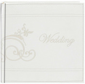 White - Embroidered Scroll Leatherette Photo Album 8"X8" 200 Pockets
