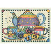 7"X5" 14 Count - Teatime Pansies Mini Counted Cross Stitch Kit