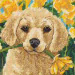 5"X5" Stitched In Floss - Puppy Mischief Mini Needlepoint Kit