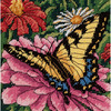 5"X5" Stitched In Floss - Butterfly On Zinnia Mini Needlepoint Kit