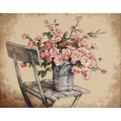 14"X11" 14 Count - Roses On White Chair Counted Cross Stitch Kit