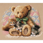 14"X12" 14 Count - Teddy & Kittens Counted Cross Stitch Kit