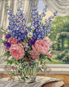 12"X15" 18 Count - Gold Collection Peonies/Delphiniums Counted Cross Stitch Kit