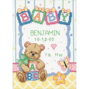 5"X7" 14 Count - Baby Hugs Baby Blocks Birth Record Counted Cross Stitch Kit