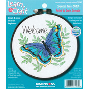 Learn - A - Craft Welcome Butterfly Counted Cross Stitch Kit-6" Round 14 Count