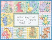 12"X9" 14 Count - Baby Hugs Zoo Alphabet Birth Record Counted Cross Stitch Kit