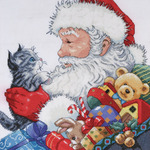 13"X13" 14 Count - Santa & Kitten Counted Cross Stitch Kit