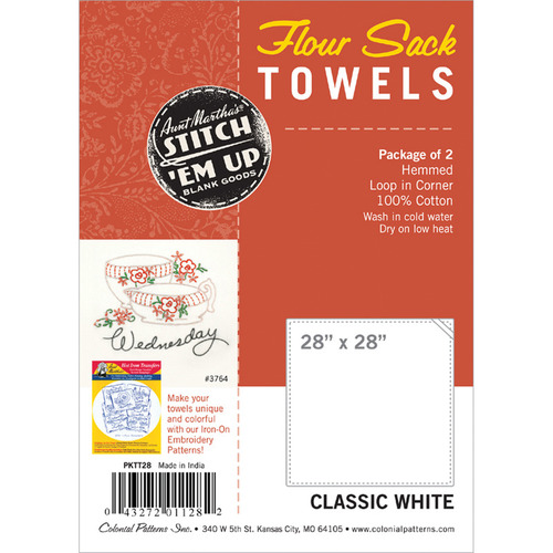 Aunt Marthas > White - Flour Sack Towels 28X28 2/Pkg: A Cherry On Top