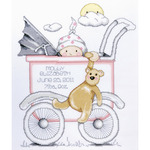 13"X15" 14 Count - Baby Buggy Girl Birth Record Counted Cross Stitch Kit