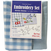 Spring Cherries Kitchen Stitches Embroidery Set - Blue & White Check