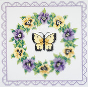 18"X18" 6/Pkg - Pansy Wreath Quilt Blocks Stamped Cross Stitch