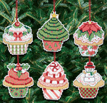 3"X3" 14 Count Set Of 6 - Christmas Cupcake Ornaments Counted Cross Stitch Kit
