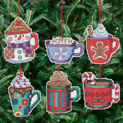 3-1/2"X3-1/2" 14 Count Set Of 6 - Cocoa Mug Ornaments Counted Cross Stitch Kit