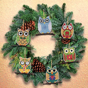 3"X3" 14 Count Set Of 6 - Owl Ornaments Counted Cross Stitch Kit