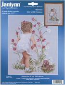 12"X16" 14 Count - Girl With Cosmos Counted Cross Stitch Kit