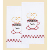 Coffee Time - Stamped White Decorative Hand Towel 17"X28" One Pair