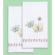 Fluttering Butterflies - Stamped White Decorative Hand Towel 17"X28" One Pair