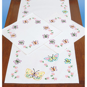 Fluttering Butterflies - Stamped Dresser Scarf & Doilies Perle Edge