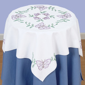 Butterflies - Stamped White Perle Edge Table Topper 35"X35"