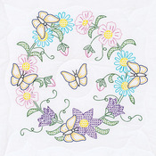 Butterfly Wreath - Stamped White Quilt Blocks 18"X18" 6/Pkg