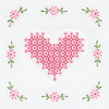 Chicken Scratch Hearts - Stamped White Quilt Blocks 9"X9" 12/Pkg
