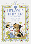 7"X10" 14 Count - Welcome Baby Boy Sampler Counted Cross Stitch Kit