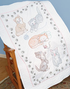Kitty Cats - Stamped White Lap Quilt Top 40"X60"
