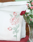 Long Stem Rose - Stamped Pillowcases With White Perle Edge 2/Pkg