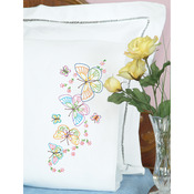 Fluttering Butterflies - Stamped Pillowcases With White Perle Edge 2/Pkg