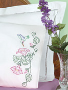 Hummingbird - Stamped Pillowcases With White Perle Edge 2/Pkg