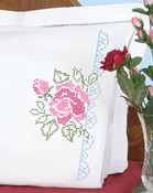 XX Roses - Stamped Pillowcases With White Perle Edge 2/Pkg