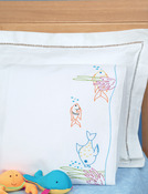Fish At Play - Children's Stamped Pillowcase With White Perle Edge 1/Pkg