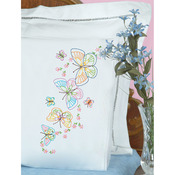 Fluttering Butterflies - Stamped Pillowcases With White Lace Edge 2/Pkg