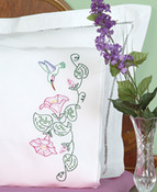Hummingbird - Stamped Pillowcases With White Lace Edge 2/Pkg