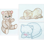 Huggable Animals - Stamped Embroidery Kit Beginner Samplers 6"X8" 3/Pkg
