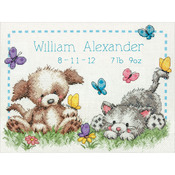 12"X9" 14 Count - Pet Friends Baby Birth Record Counted Cross Stitch Kit