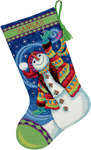16" Long Stitched In Wool & Thread - Happy Snowman Stocking Needlepoint Kit