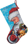 16" Long Stitched In Floss - Santa And Toys Stocking Needlepoint Kit