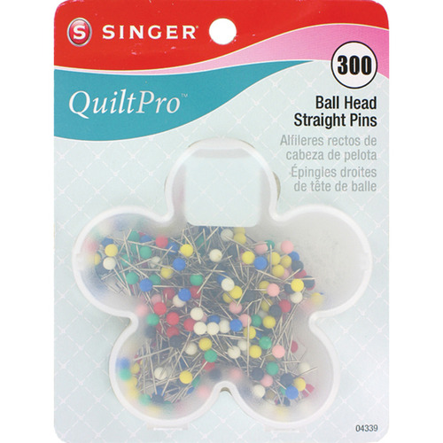 Singer Quiltpro Ball Head Straight Pins In Flower Case-Size 17 300