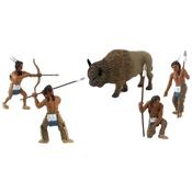 4 Natives, 1 Buffalo approx 1.5" 5/pkg - Scene Setters(R) Figurines