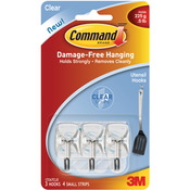 Clear 3 Hooks and 4 Strips - Command Small Utensil Hooks
