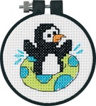 Learn - A - Craft Playful Penguin Counted Cross Stitch Kit-3" Round 11 Count